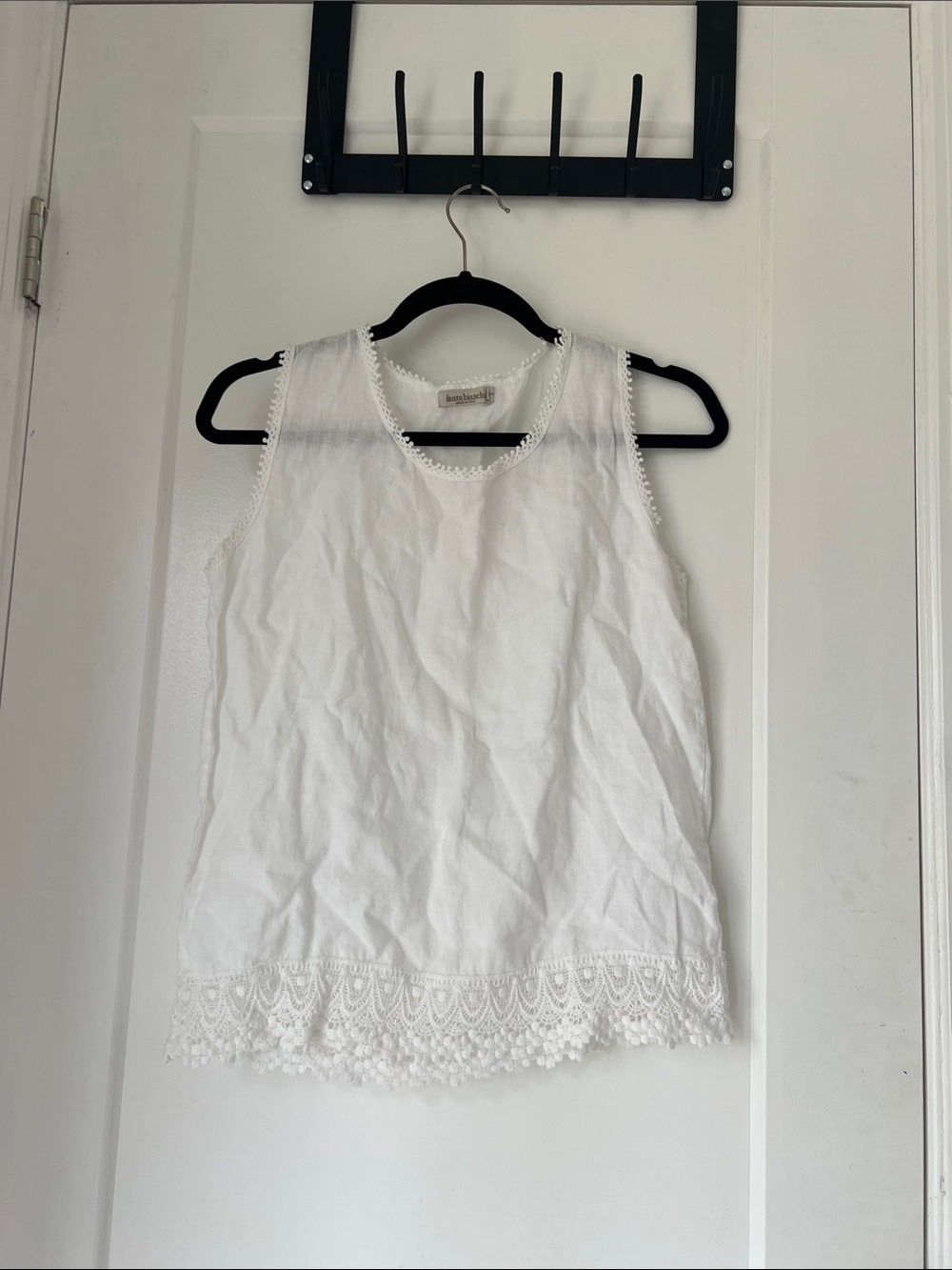 Lou & Grey White Crochet-Trim Sleeveless Tank